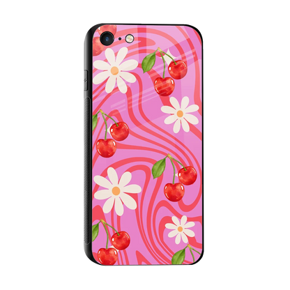 Floral Cherry sleek iphone 7 cover with tempered glass back and TPU edges
