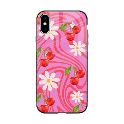 Floral Cherry back phone cover | glass case for iphone xs
