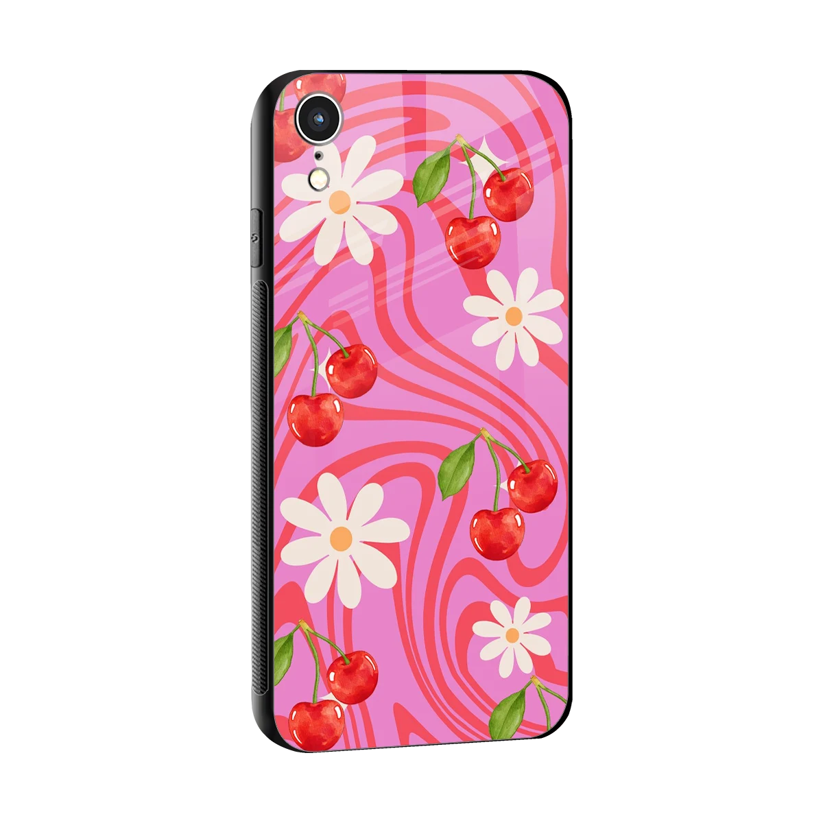 Floral Cherry sleek iphone xr cover with tempered glass back and TPU edges