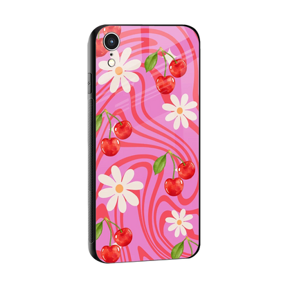 Floral Cherry sleek iphone xr cover with tempered glass back and TPU edges