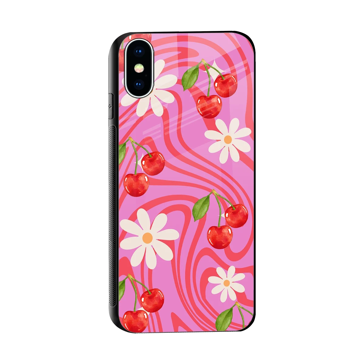 Floral Cherry sleek iphone xs cover with tempered glass back and TPU edges