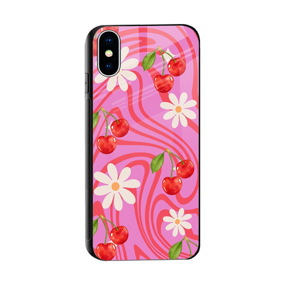 Floral Cherry sleek iphone xs cover with tempered glass back and TPU edges