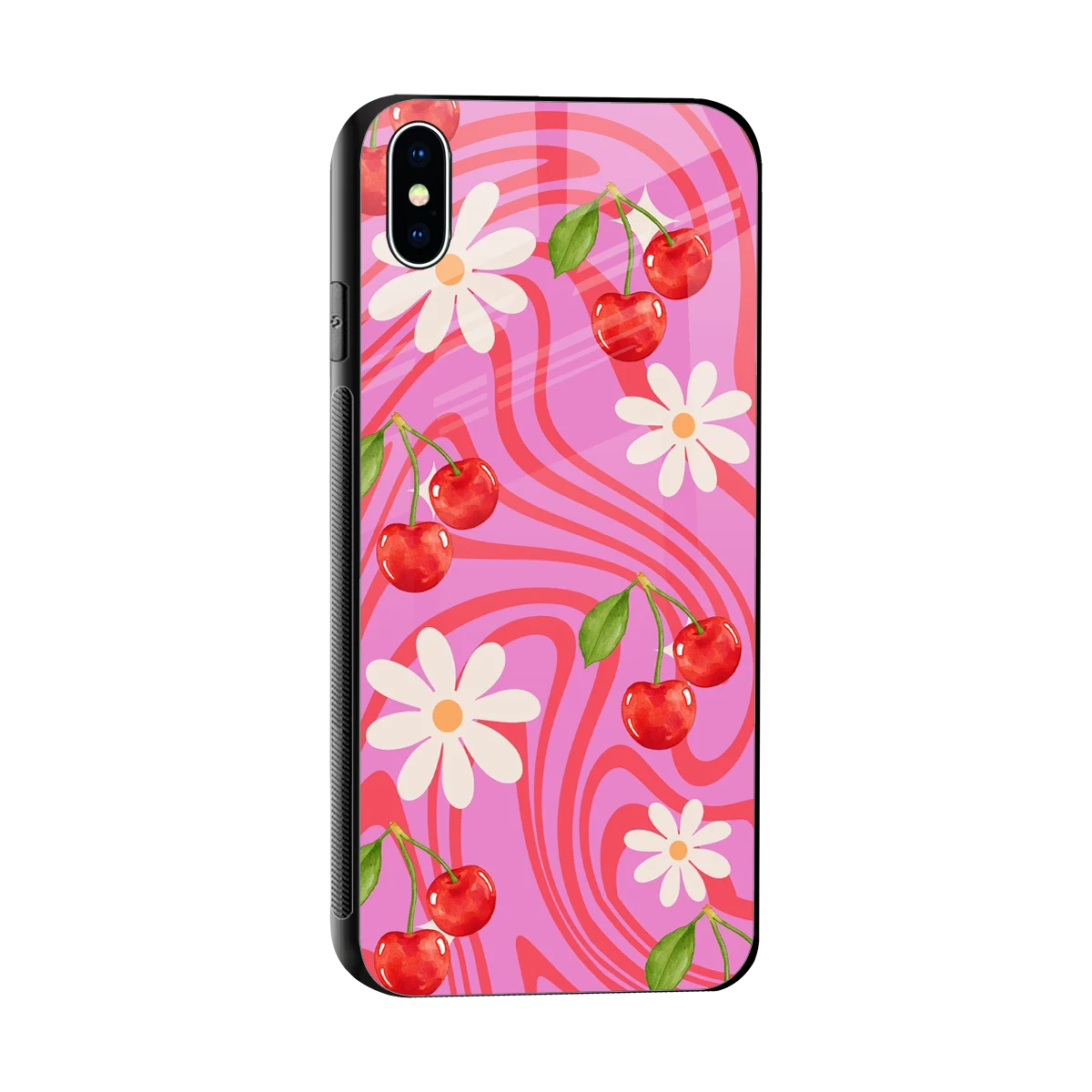 Floral Cherry sleek iphone xs max cover with tempered glass back and TPU edges
