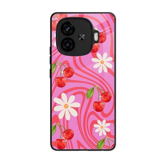 Floral Cherry back phone cover | glass case for iqoo neo 10r 5g