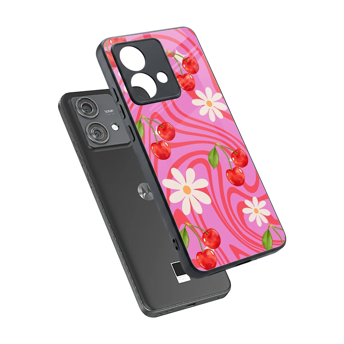 Floral Cherry sleek motorola edge 40 neo 5g cover with tempered glass back and TPU edges