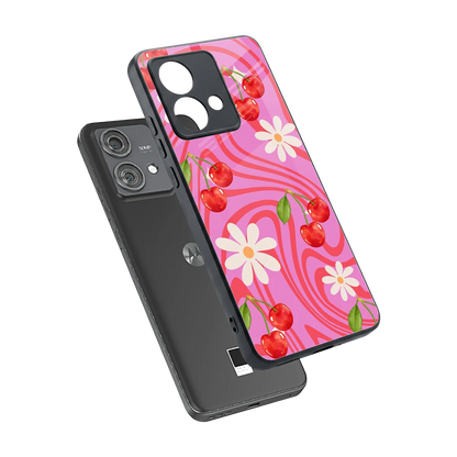 Floral Cherry sleek motorola edge 40 neo 5g cover with tempered glass back and TPU edges