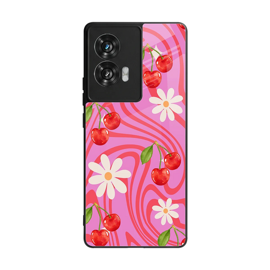 Floral Cherry back phone cover | glass case for motorola edge 50 fusion