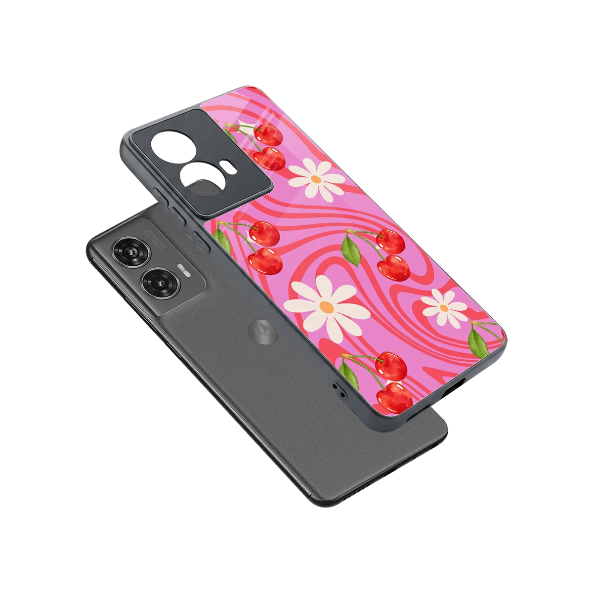 Floral Cherry sleek motorola edge 50 fusion cover with tempered glass back and TPU edges
