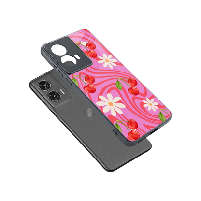 Floral Cherry sleek motorola edge 50 fusion cover with tempered glass back and TPU edges