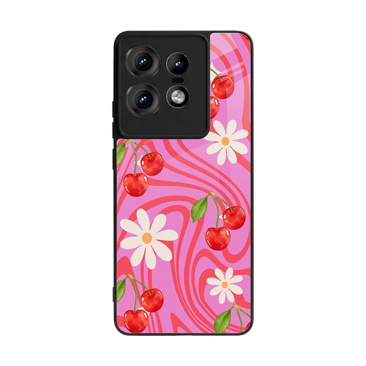 Floral Cherry back phone cover | glass case for motorola edge 50 pro