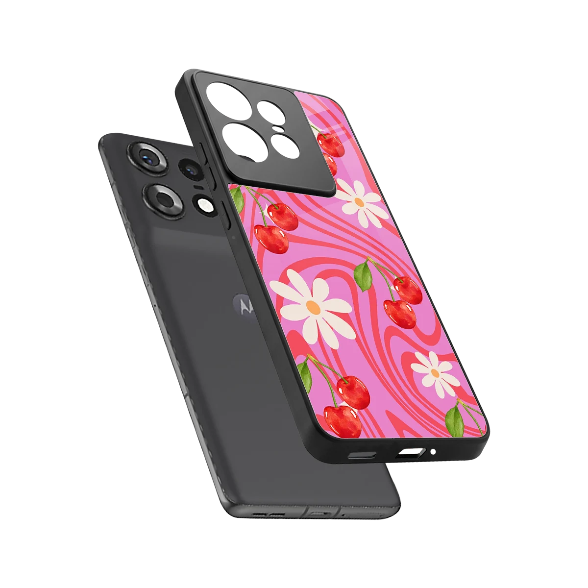 Floral Cherry sleek motorola edge 50 pro cover with tempered glass back and TPU edges