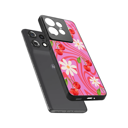 Floral Cherry sleek motorola edge 50 pro cover with tempered glass back and TPU edges