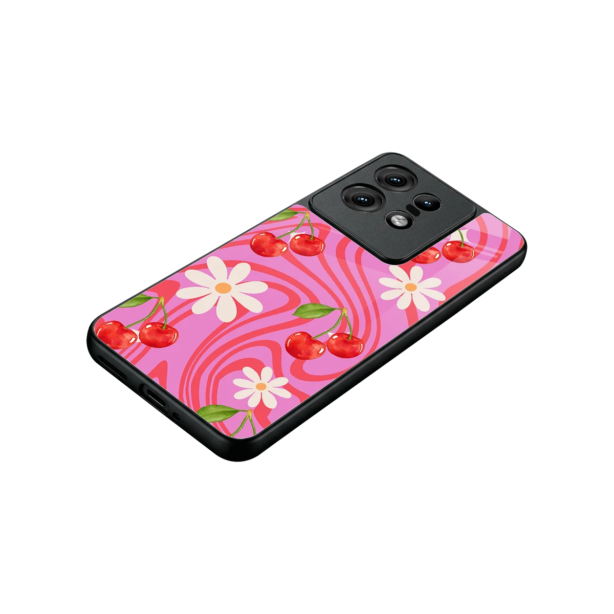 Floral Cherry stylish phone case for motorola edge 50 pro | glossy glass and slim fit