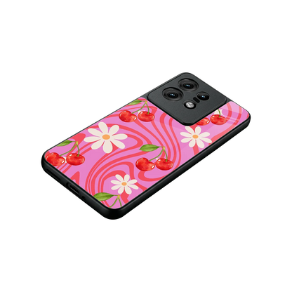 Floral Cherry stylish phone case for motorola edge 50 pro | glossy glass and slim fit