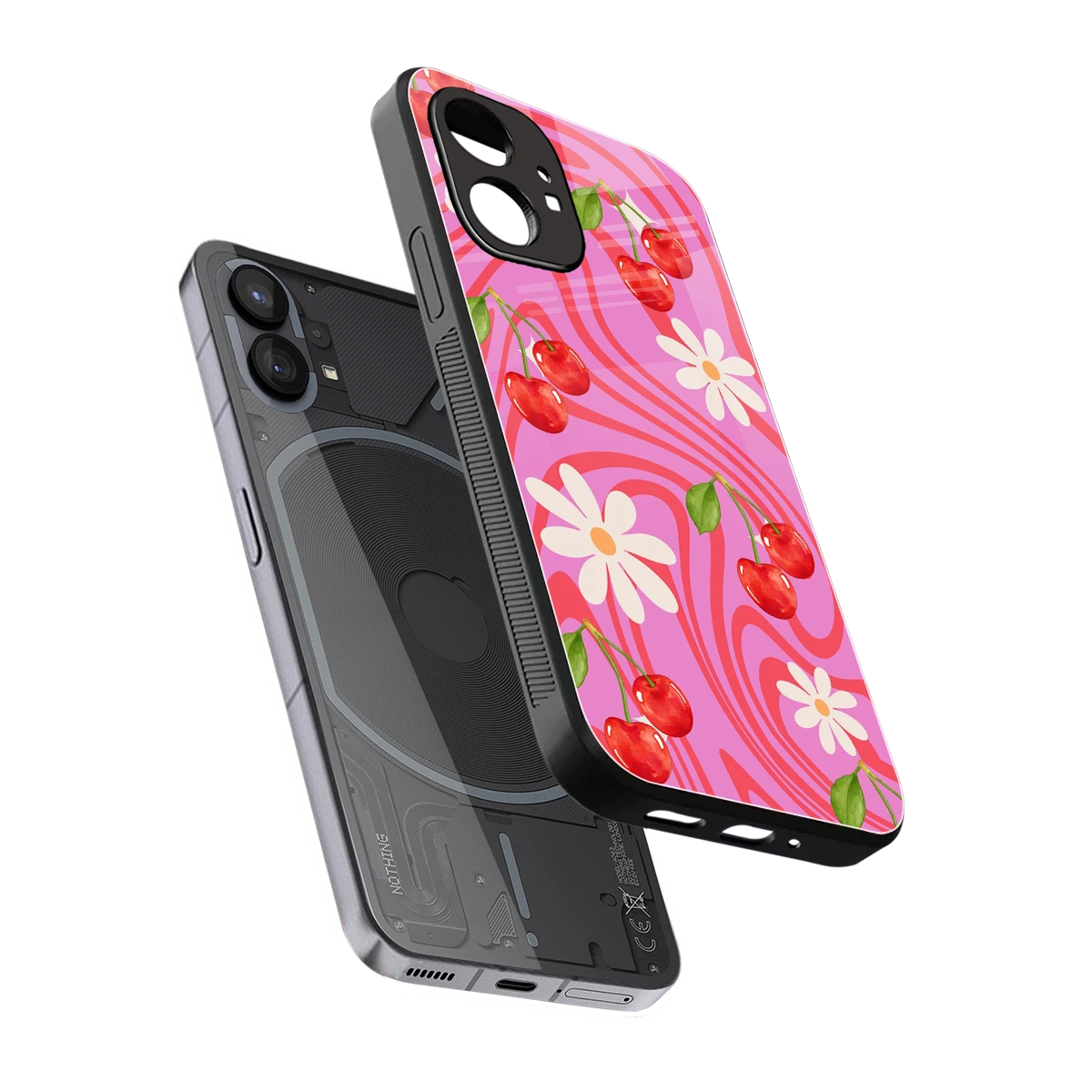 Floral Cherry sleek nothing phone 1 cover with tempered glass back and TPU edges