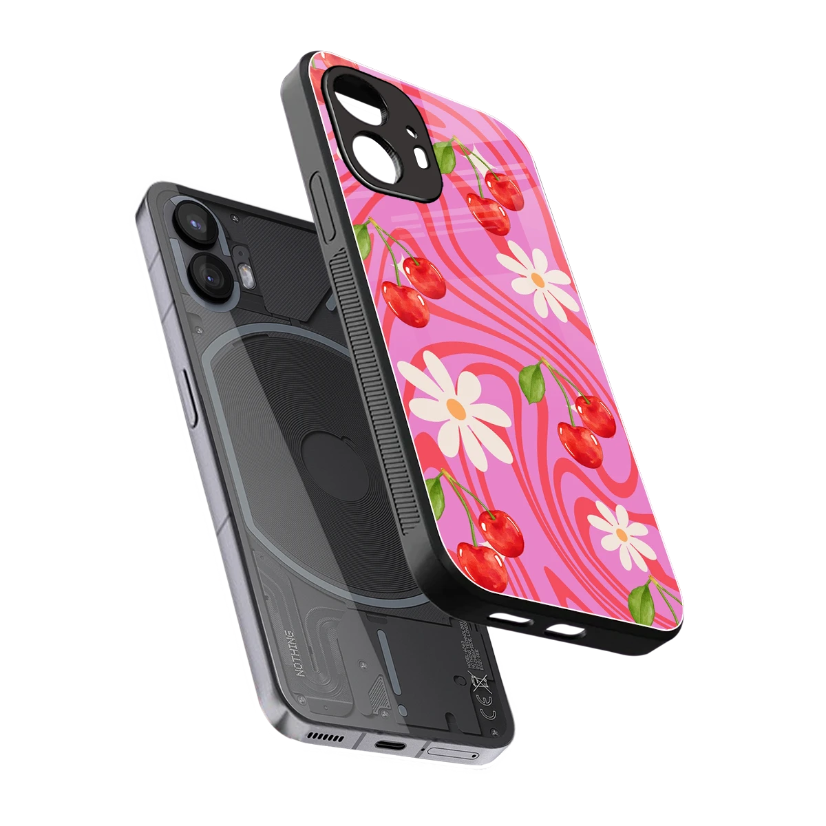 Floral Cherry sleek nothing phone 2 cover with tempered glass back and TPU edges