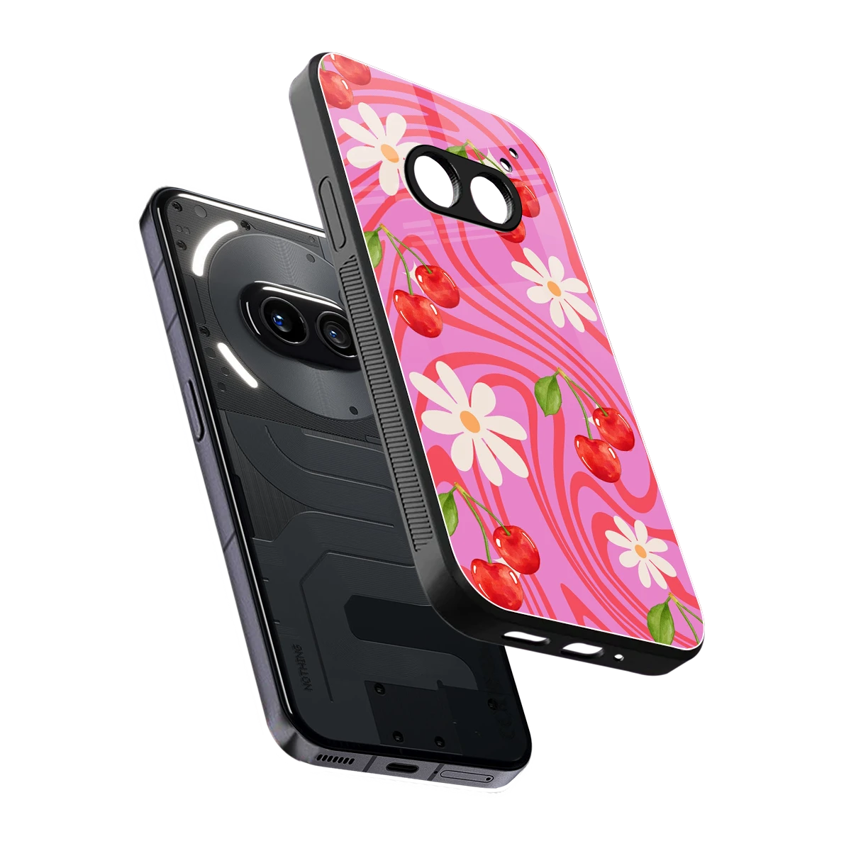 Floral Cherry sleek nothing phone 2a cover with tempered glass back and TPU edges
