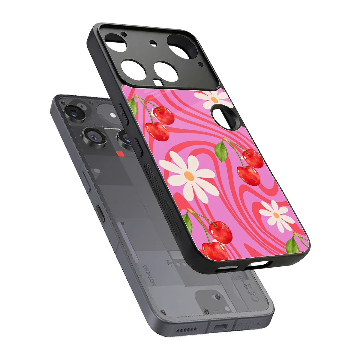 Floral Cherry sleek nothing phone 3 cover with tempered glass back and TPU edges