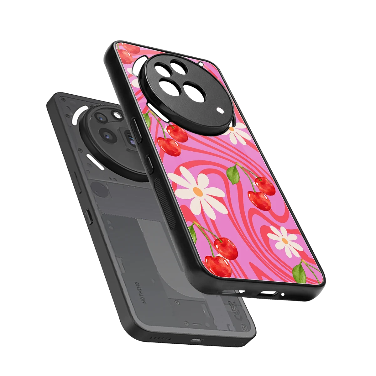 Floral Cherry sleek nothing phone 3a pro cover with tempered glass back and TPU edges