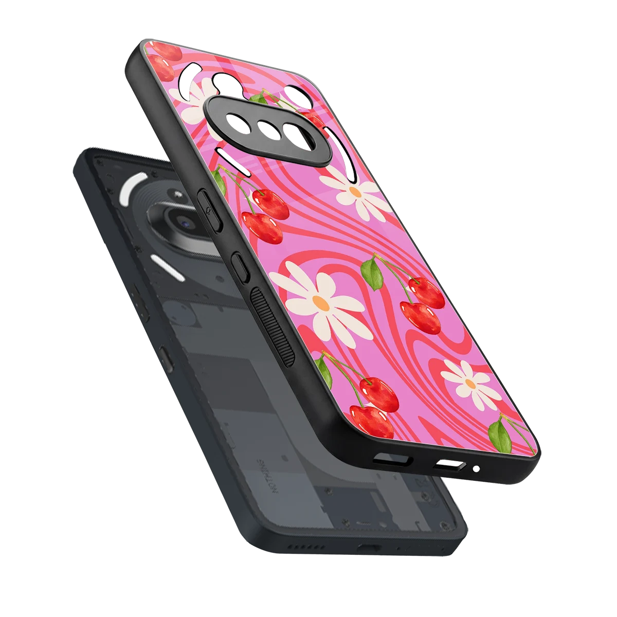 Floral Cherry sleek nothing phone 3a cover with tempered glass back and TPU edges