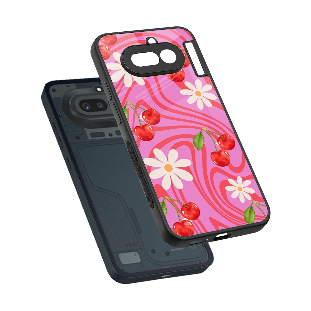 Floral Cherry sleek nothing phone 4a cover with tempered glass back and TPU edges