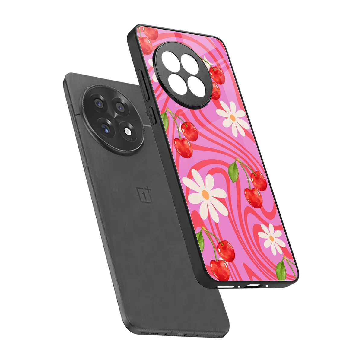 Floral Cherry sleek oneplus 13r cover with tempered glass back and TPU edges
