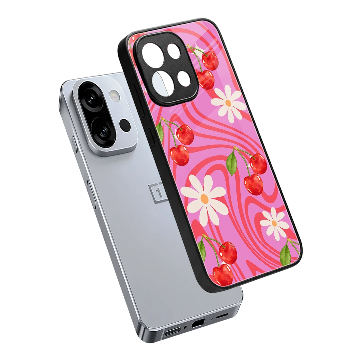 Floral Cherry sleek oneplus 13s cover with tempered glass back and TPU edges