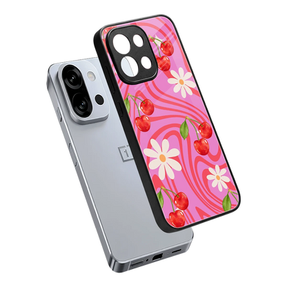 Floral Cherry sleek oneplus 13s cover with tempered glass back and TPU edges