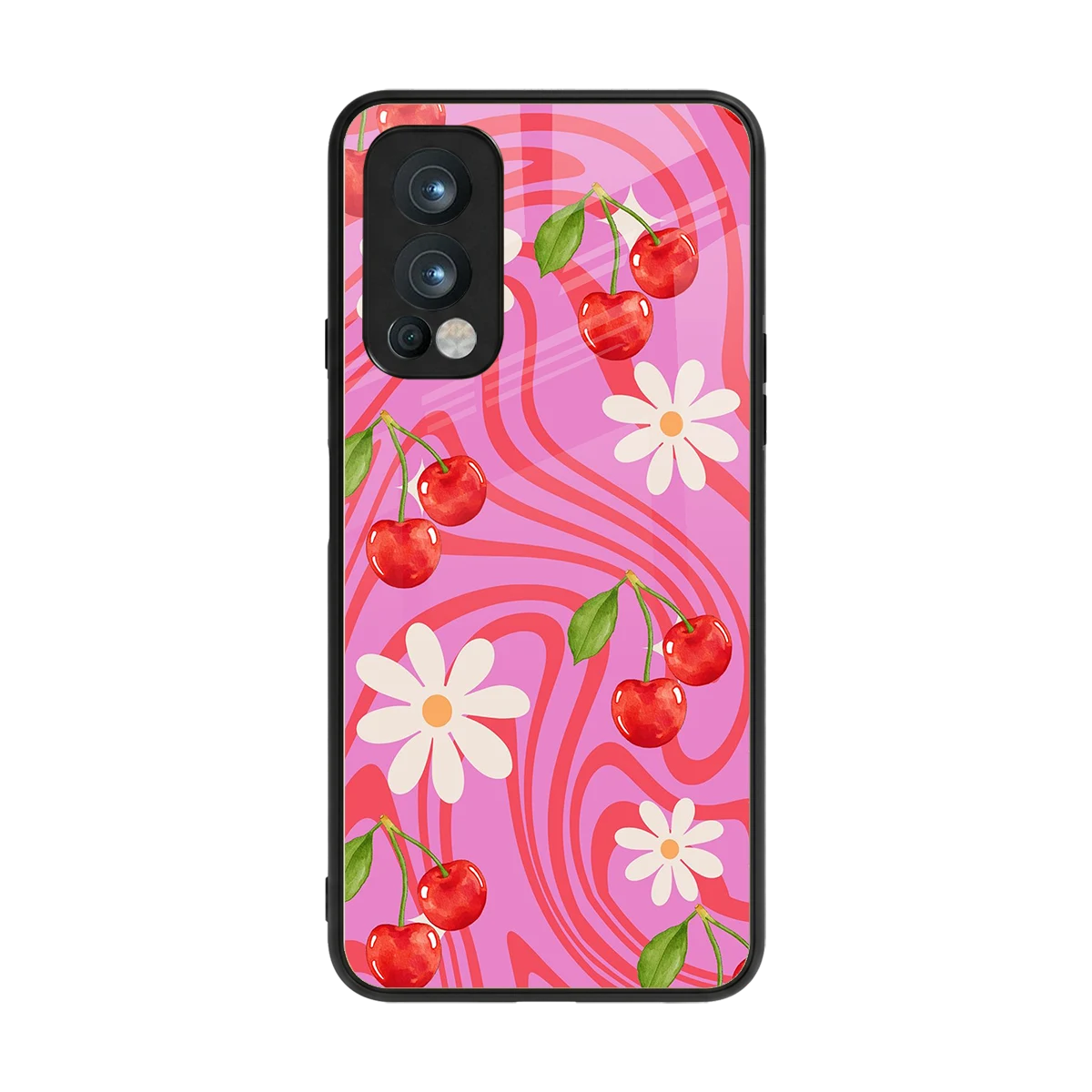 Floral Cherry back phone cover | glass case for oneplus nord 2