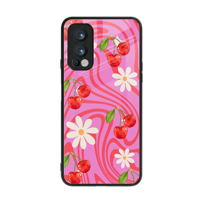 Floral Cherry back phone cover | glass case for oneplus nord 2