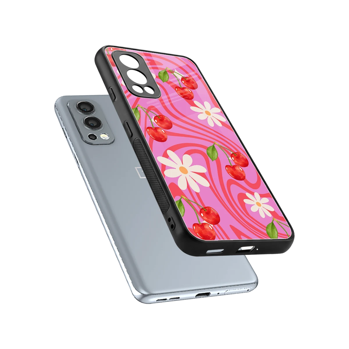 Floral Cherry sleek oneplus nord 2 cover with tempered glass back and TPU edges