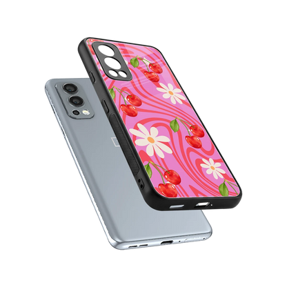 Floral Cherry sleek oneplus nord 2 cover with tempered glass back and TPU edges