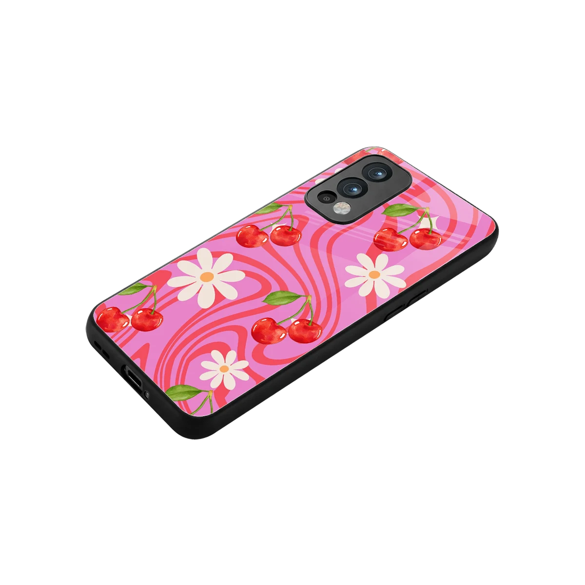 Floral Cherry stylish phone case for oneplus nord 2 | glossy glass and slim fit