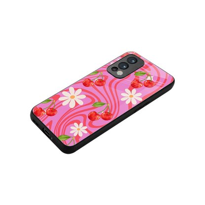 Floral Cherry stylish phone case for oneplus nord 2 | glossy glass and slim fit