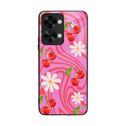 Floral Cherry back phone cover | glass case for oneplus nord 2t