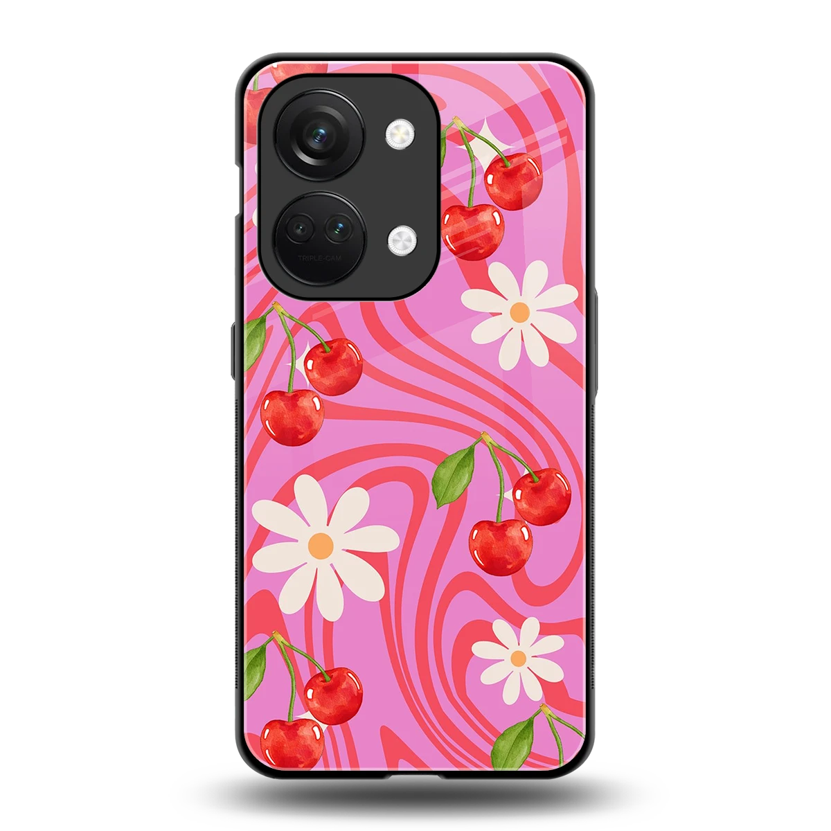 Floral Cherry back phone cover | glass case for oneplus nord 3