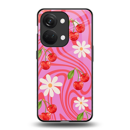 Floral Cherry back phone cover | glass case for oneplus nord 3