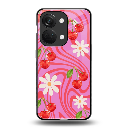 Floral Cherry back phone cover | glass case for oneplus nord 3