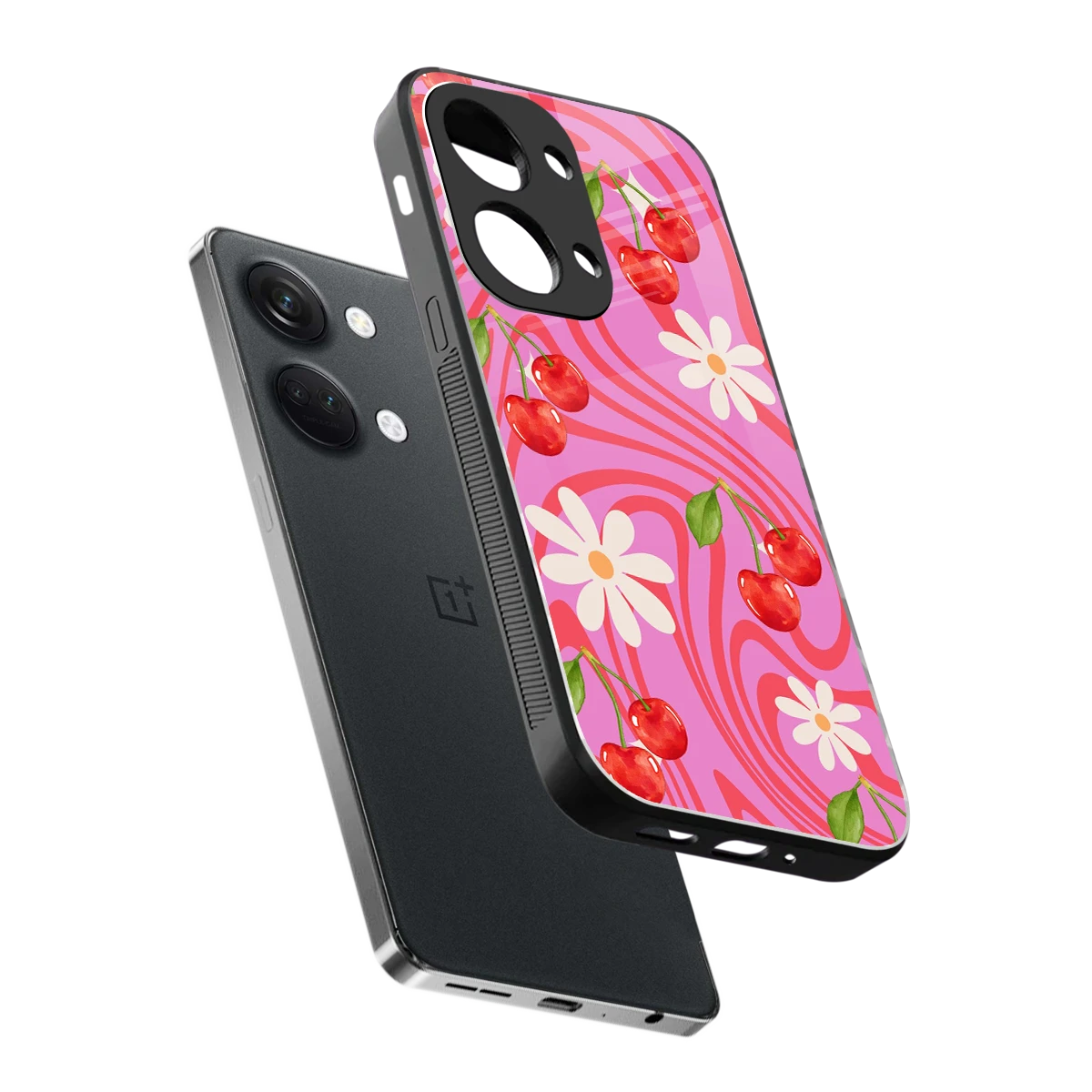 Floral Cherry sleek oneplus nord 3 cover with tempered glass back and TPU edges