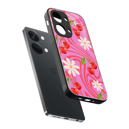 Floral Cherry sleek oneplus nord 3 cover with tempered glass back and TPU edges