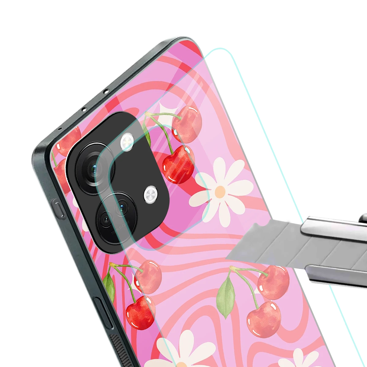 Floral Cherry stylish phone case for oneplus nord 3 | glossy glass and slim fit