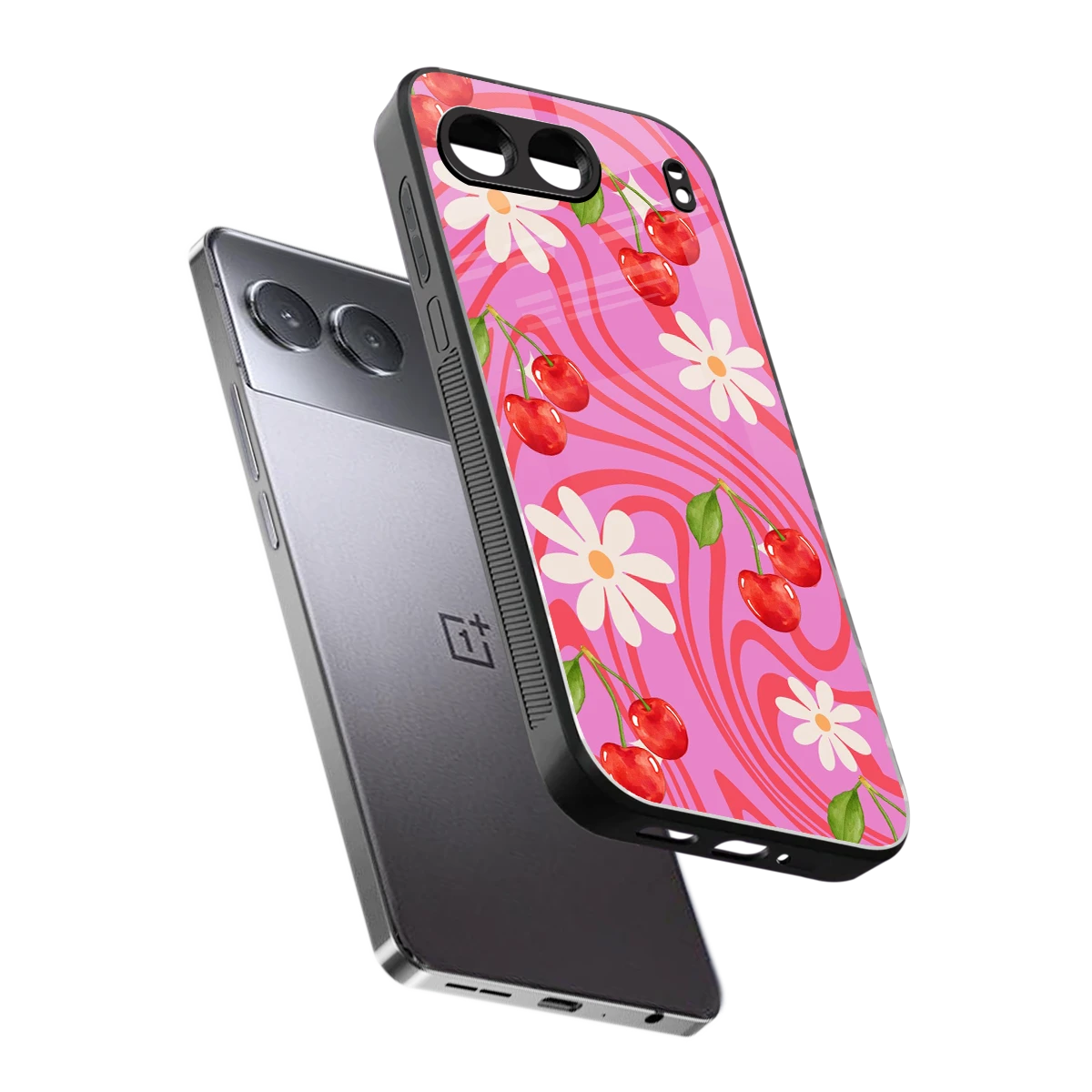 Floral Cherry sleek oneplus nord 4 cover with tempered glass back and TPU edges