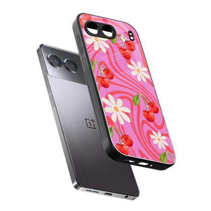 Floral Cherry sleek oneplus nord 4 cover with tempered glass back and TPU edges