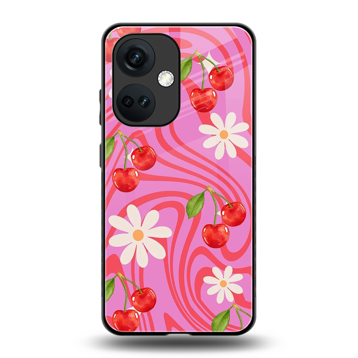 Floral Cherry back phone cover | glass case for oneplus nord ce 3