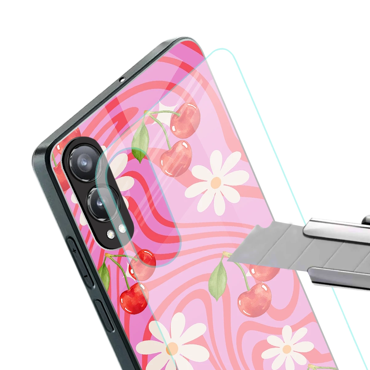 Floral Cherry stylish phone case for oneplus nord ce 4 lite | glossy glass and slim fit