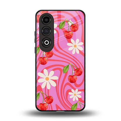 Floral Cherry back phone cover | glass case for oneplus nord ce 4