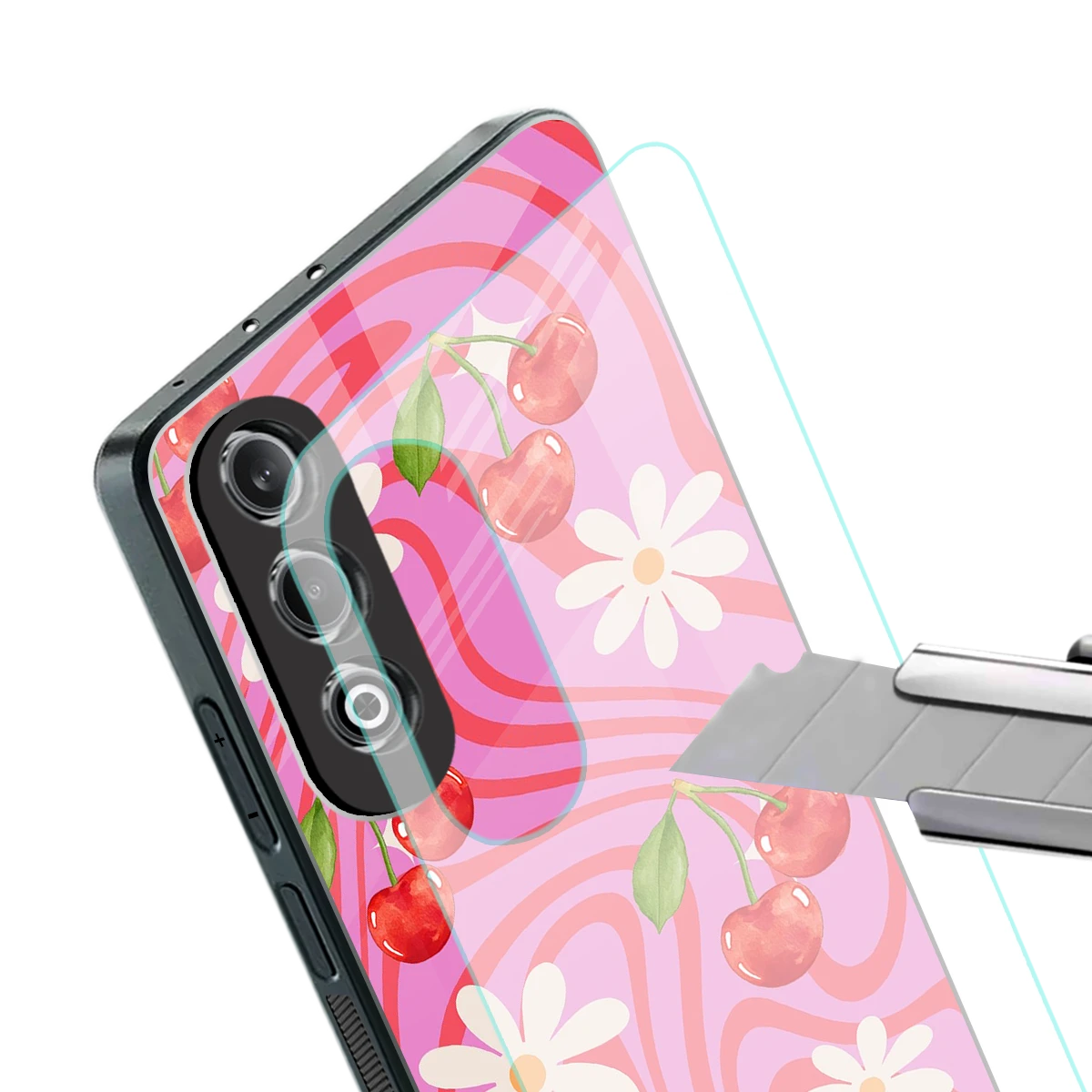 Floral Cherry stylish phone case for oneplus nord ce 4 | glossy glass and slim fit