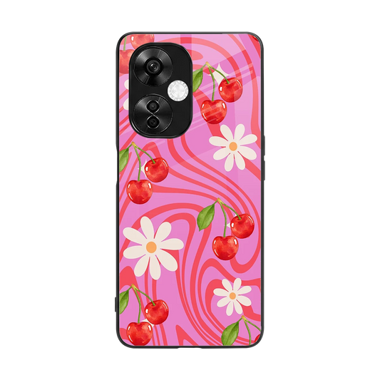 Floral Cherry back phone cover | glass case for oneplus nord ce 3 lite