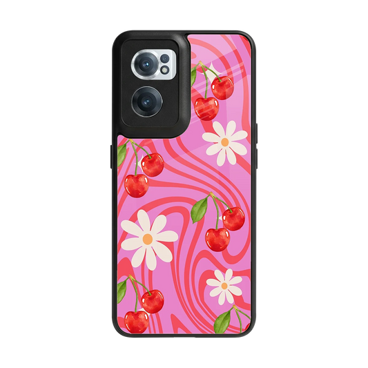 Floral Cherry back phone cover | glass case for oneplus nord ce 2