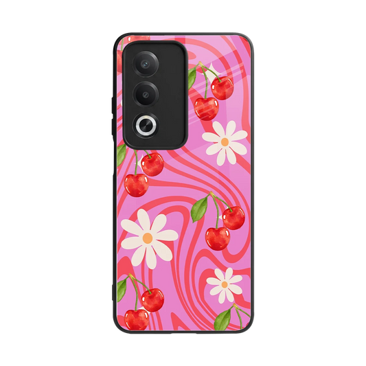 Floral Cherry back phone cover | glass case for oppo a3 pro